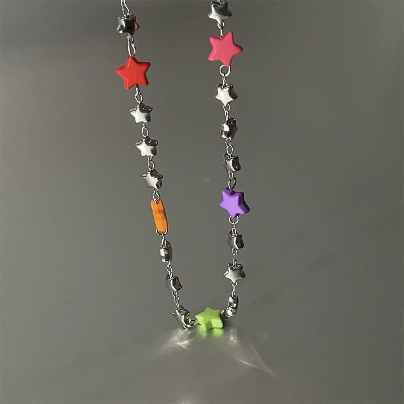 Bohemiean Star Bead Clavicle Chain Fashion Star Charm Necklace Star Chain Choker Womens Daily Outfits Delicate Jewelry