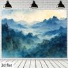2D Flat Polyester Wall Tapestry  JapaneseInspired Mountain Valley Scene with Misty Mountains Crows and Lush Greener