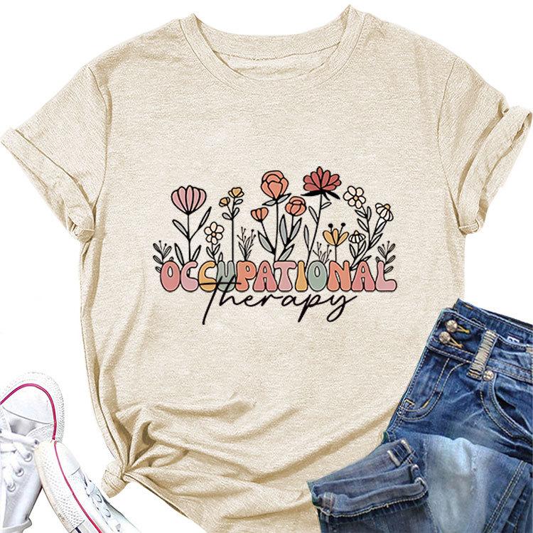 Sommer Freizeit Rundhals T-Shirt Ergotherapie Aufdruck Neues Kurzarm Lockeres Oberteil