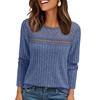 Women Autumn Lace Cutout Long Sleeve Top Pit Strip Casual Pullover Shirt