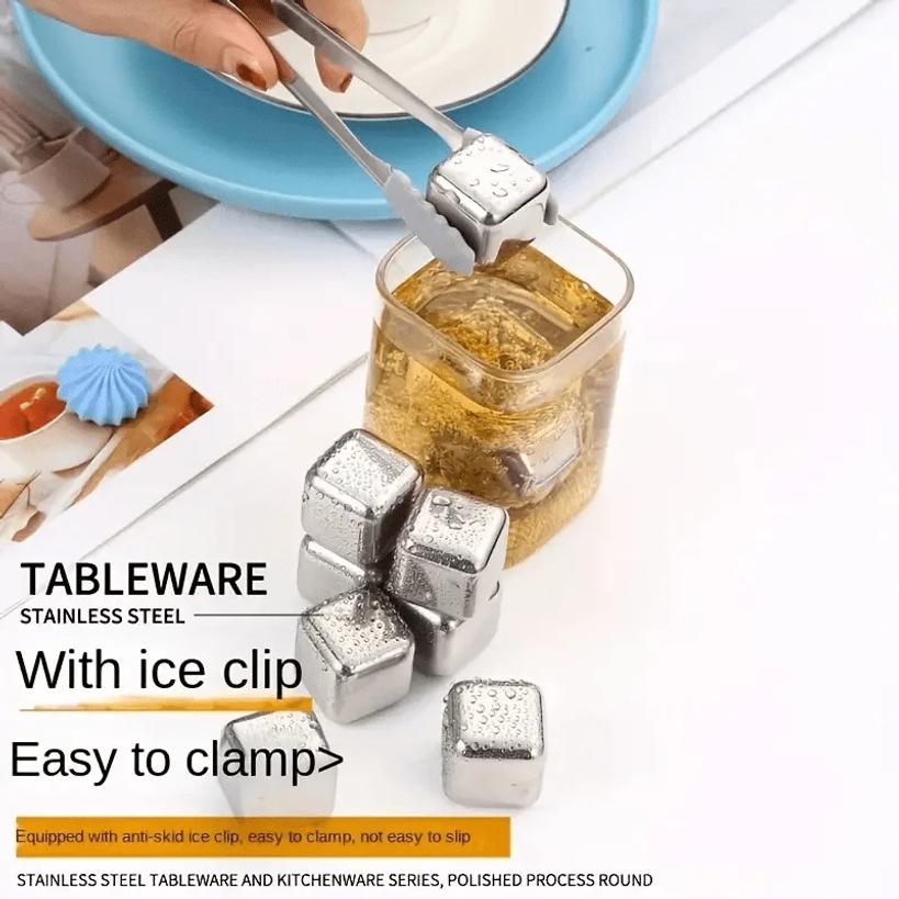 Whiskey Kühlsteine Edelstahl Wiederverwendbarer Eiswürfel zum Trinken Eis Bier Soda Stein Schnellgefrieren Boxverpackung mit Clip
