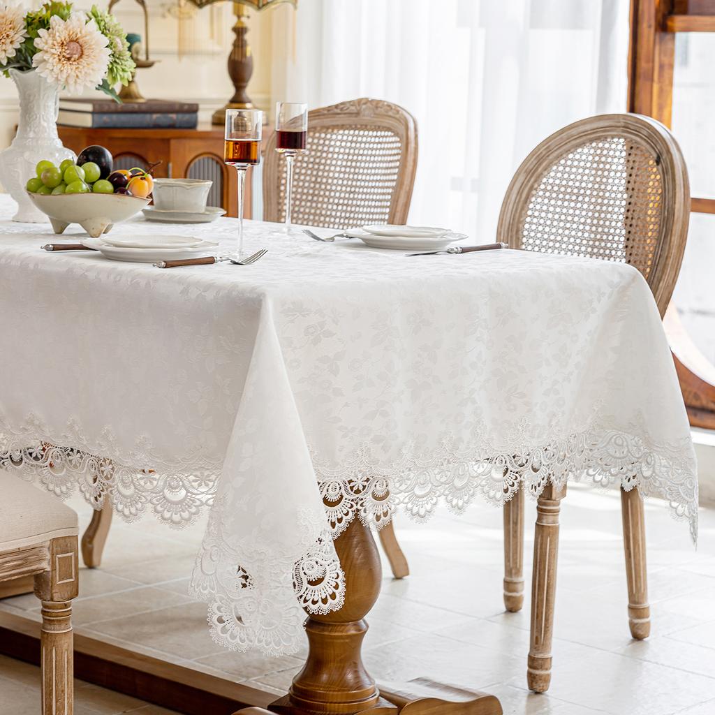 Battilo White Lace Tablecloth Square Rectangular Table Cover for Dining Table Antique Flower Table Cloth for Kitchen Wedding