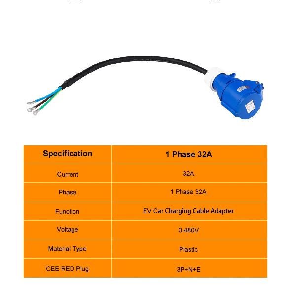 EV Charger CEE Female Plug 3Pins Adapter Waterproof Connection WallMount Socket 32A 1Phase 7KW Schuko / Israel Plug 0.5M Cable