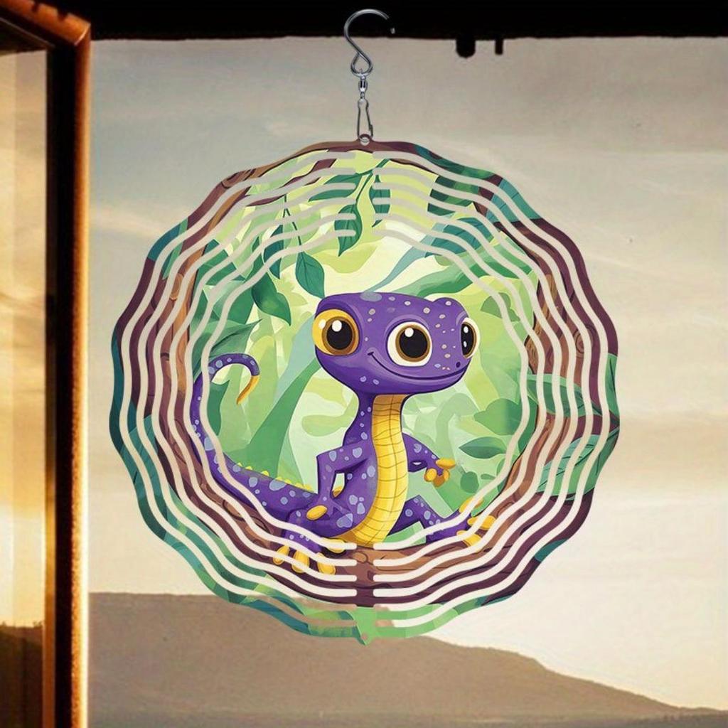 Classic Purple Lizard Pattern Metal Wind Chime Kinetic Hanging Ornament for Outdoor Christmas Thanksgiving Gift Lawn Garden Decor