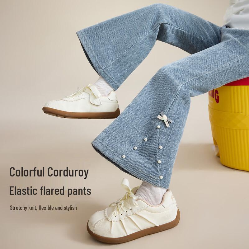 ASK JUNIOR Girls  Corduroy Flare Pants with Bow 170
