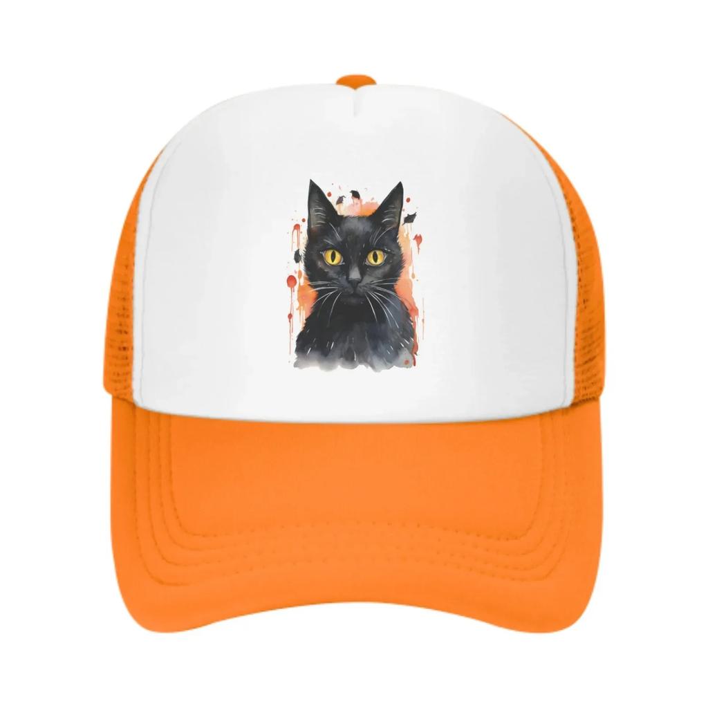 Black Cat Mesh Trucker Hats for Unisex Women Adjustable Casual Fashion Baseball Caps for Outdoor Activities