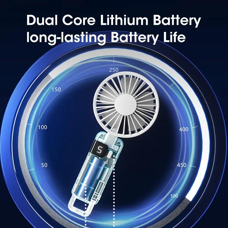 Handheld Fan USB Rechargeable 5-Speed Super Quiet Portable Mini Fan with Hook for Office Outdoor Travel Cooling