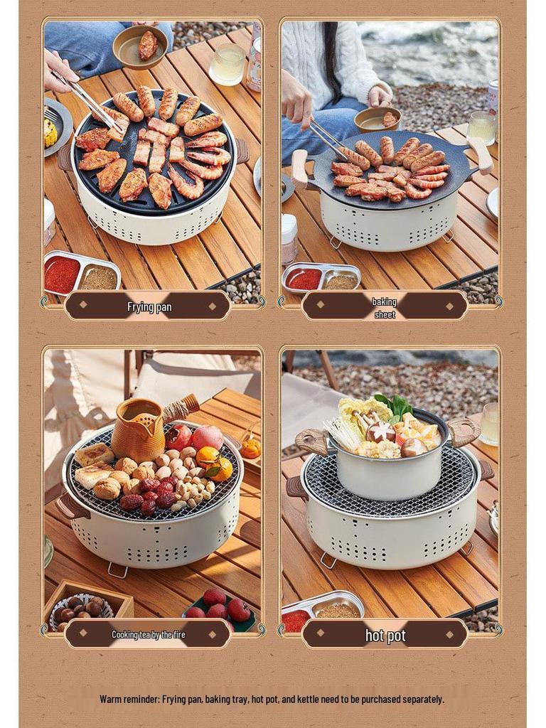 Korean BBQ Portable Outdoor Charcoal Grill, Multifunctional Cooking Grill