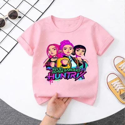 Summer Fashion Children's T-shirt KPop Demon Hunter Huntrix Design Trendy Pattern Suitable for Young KPop Culture Fans