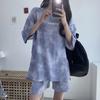 Set di pantaloncini e maglietta da donna, casual, tie-dye, larghi e larghi, con tasche, set di pantaloncini estivi morbidi da donna