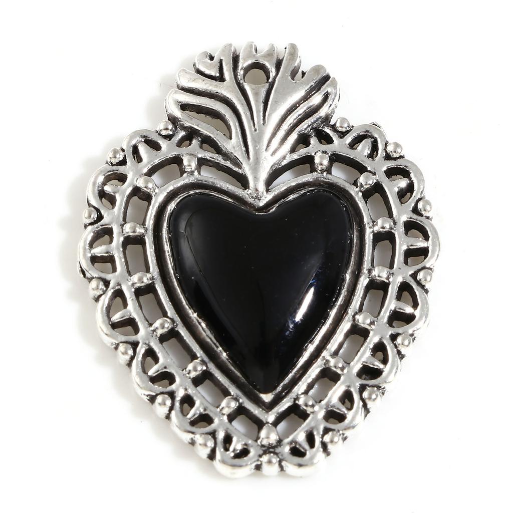 2-5 Stück Black Series Herz-Anhänger Für Schmuckherstellung Religiös Mexiko Voto Herz Emaille-Anhänger Halskette Armband DIY Zubehör