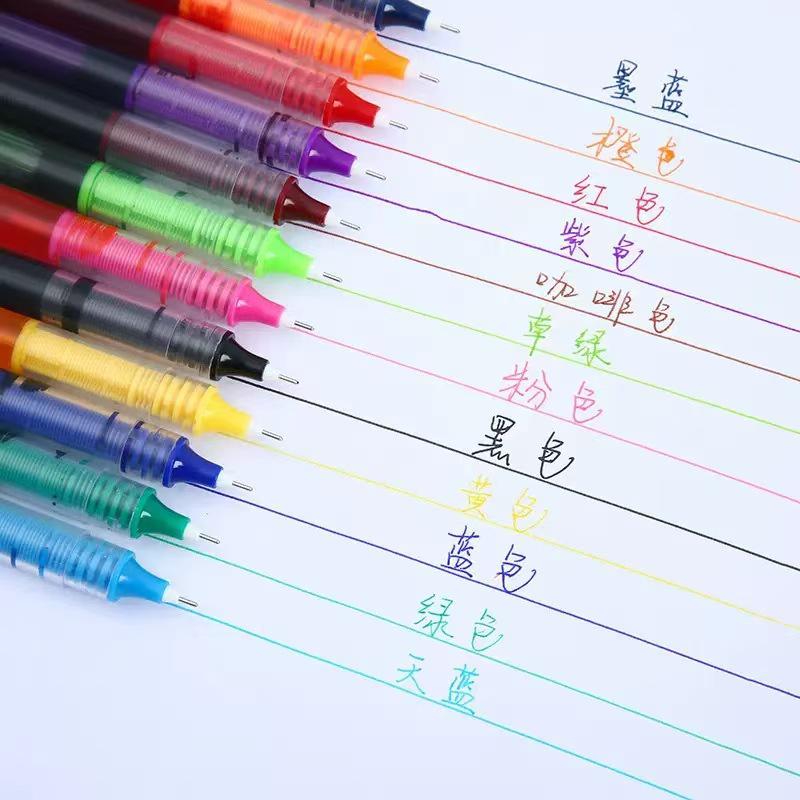 12-Color Quick-Dry Needle Tip Liquid Rollerball Pen Set with Large Capacity