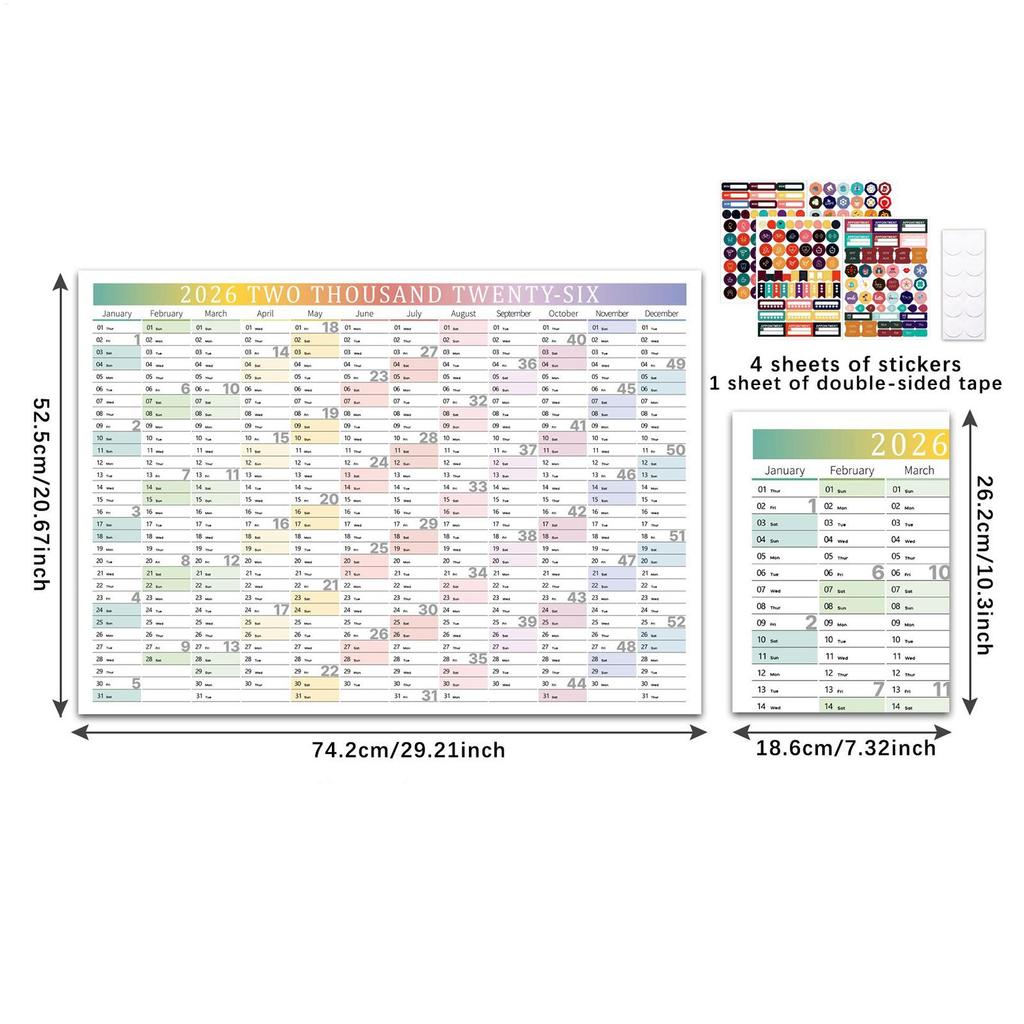 2026 Wall Calendar with Stickers Smooth Writing Schedule Monthly Planner Yearly Wall Calendar Poster for Home Office School