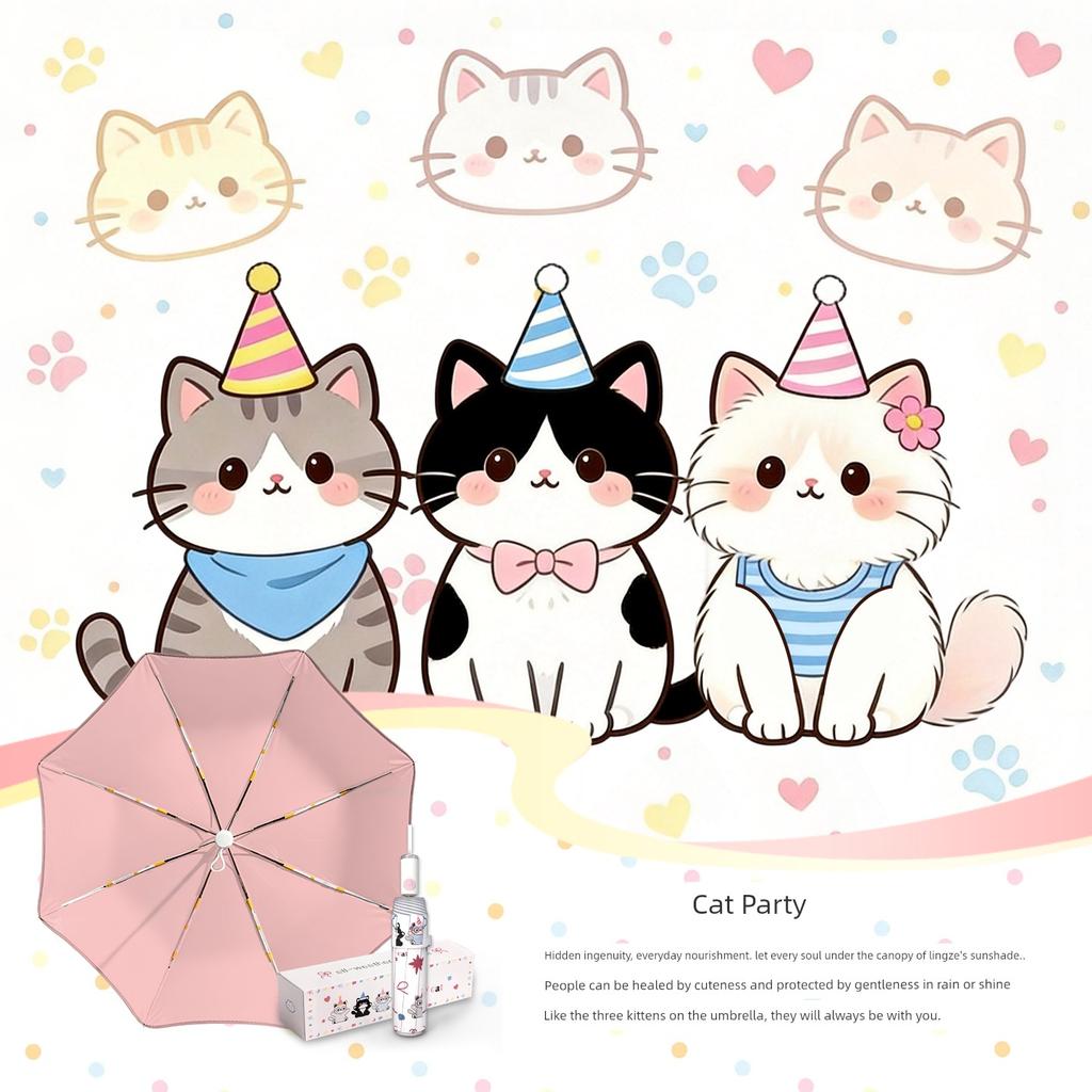 Original Cat Party Fully Automatic Safety Children's Umbrella for Boys and Girls, Student School Umbrella, Sunshade Umbrella, Rain Umbrella
