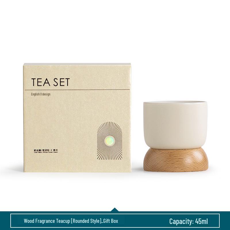 Japanese Minimalist Wooden Teacup Gift Set - Cream Style for Women, Personal Use, Tasting Cup