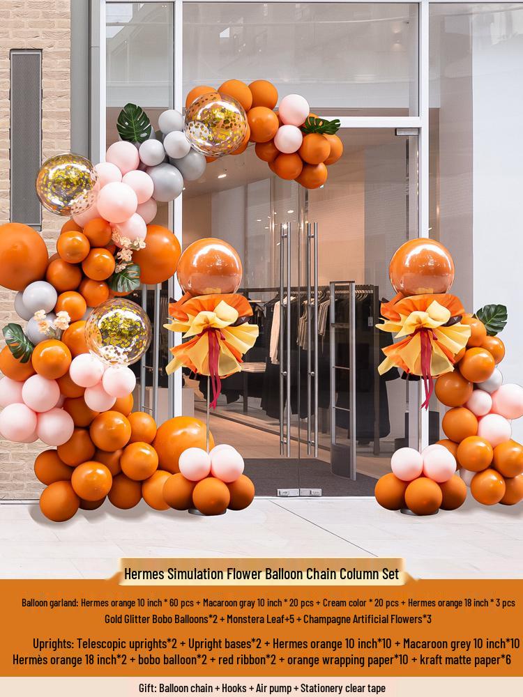 Orange Balloon Column Flower Basket Decoration for Events and Venues