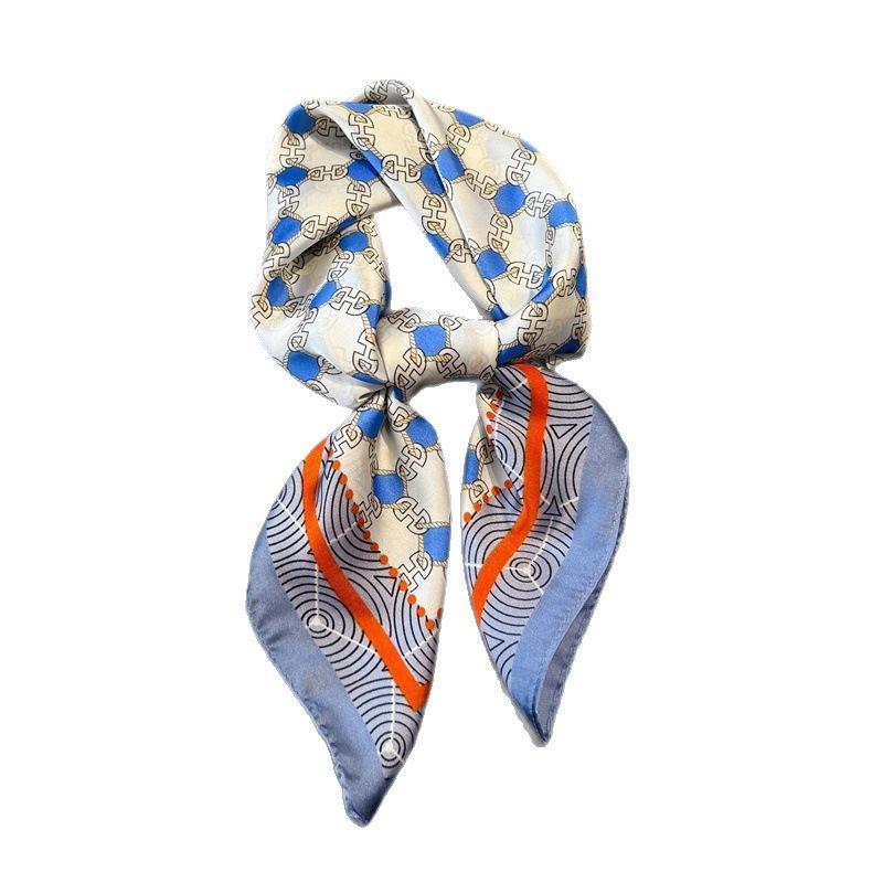 Geometric chain printed silk scarf square scarf high-end sense versatile shawl sunscreen neck small square scarf headscarf women's scarf