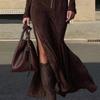 Vintage Modern Stand Collar Zip Split Waist Dress Elegant Lady Style Long Sleeve Knit