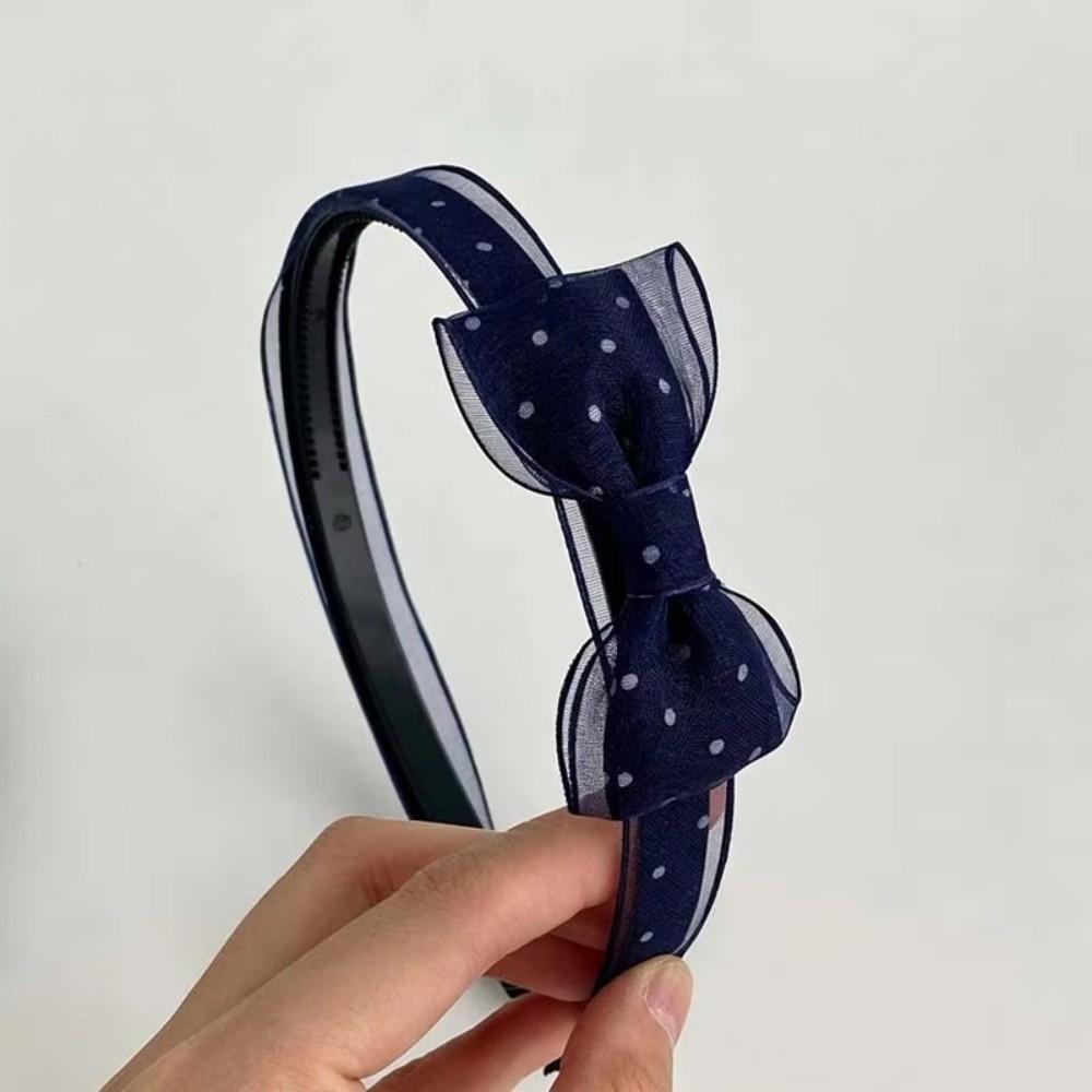 Polka Dot Hair Hoops Organza Fabric Hair Accessories Vintage Bow Headbands For Women