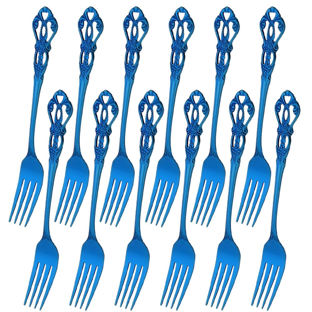 12 Stück Speisegabel Vintage Gabel Besteckset Edelstahl Besteckset Königsgold Silberbesteck Abendessen Dessertgabeln Geschirrset