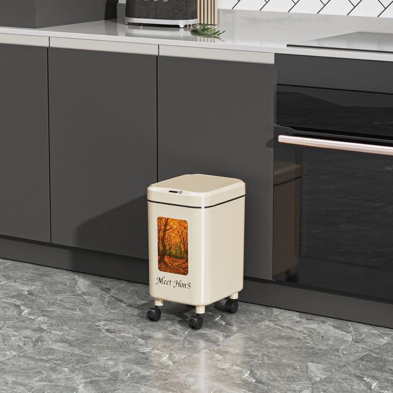 Mobile Bathroom Trash Can with 2-Layer Tray