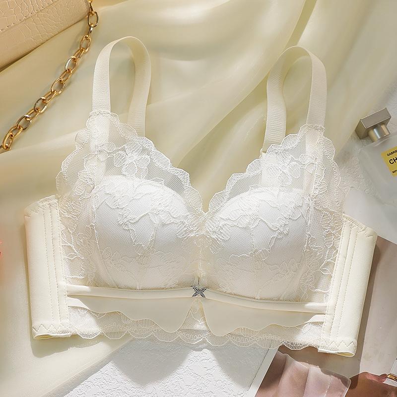 

Бюстгальтер во французском стиле для женщин, сексуальное кружевное нижнее белье для женщин, собирающий и корректирующий грудь бюстгальтер без косточек 40/90B бежевый