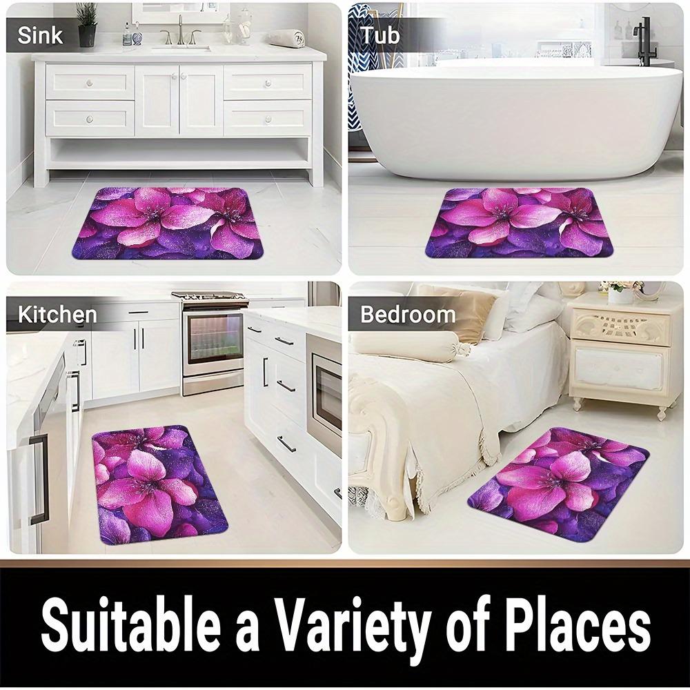 1ks Rohožky se vzorem fialových květin Kuchyňské koberce Protiskluzové Pop design Ložnicové koberce Koupelnová rohožka Koberec pro domácí dekoraci dřezu, prádelny