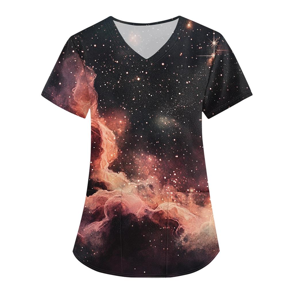 Women's Printed Uniform Work Uniform V-Neck Pocket Protective Uniform Protective Uniform