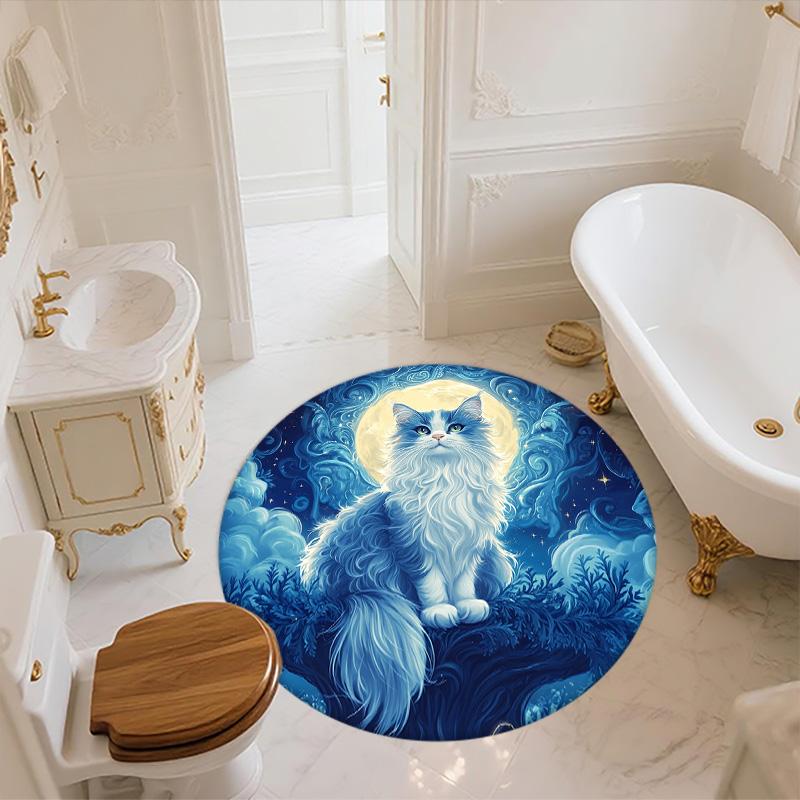 Moonlight Animals  Round Area Rug,Carpet Rug for Living Room Bedroom Sofa Playroom Decor,Non-slip Floor Mat