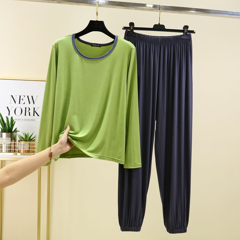 

Modal round Neck Long Sleeves Home Two-piece Set Women s Spring/Summer Plus Size Loose Pajamas Suit Can Be Outwear Casual Suit Fruit Green XL (60.00 kg-70.00 kg recommended