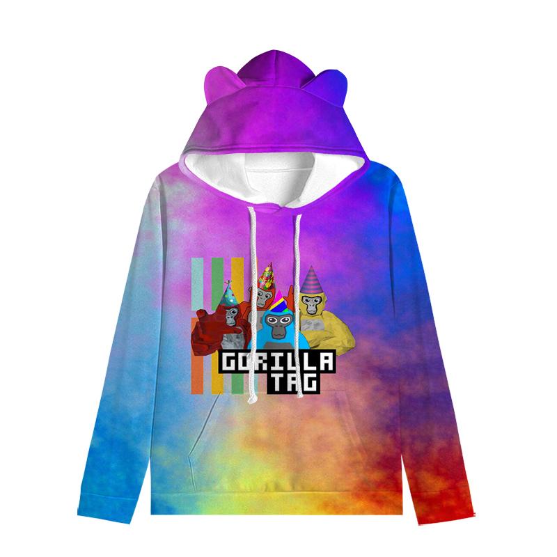 Gorilla Tag Monke Cat Ears Толстовки Monkey Girls Одежда Slim Fit Короткие рукава Толстовки Топы Повседневный Шикарный Аниме Милый Толстовка Пальто 100 белый 1938₽