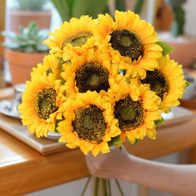 Artificial Sunflower Branch Party with Stem Arrangement Home Wedding Reusable Faux Flower Floral Indoor Outdoor Garden