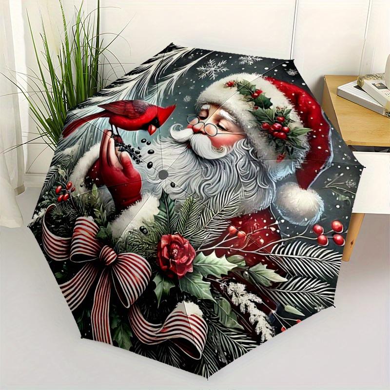 

1pc Santa Claus Pattern Automatic 3-Fold Umbrella, 8 Iron Frames, High-Value Folding Umbrella, Suitable for Office, Travel and Outdoor Adventure.