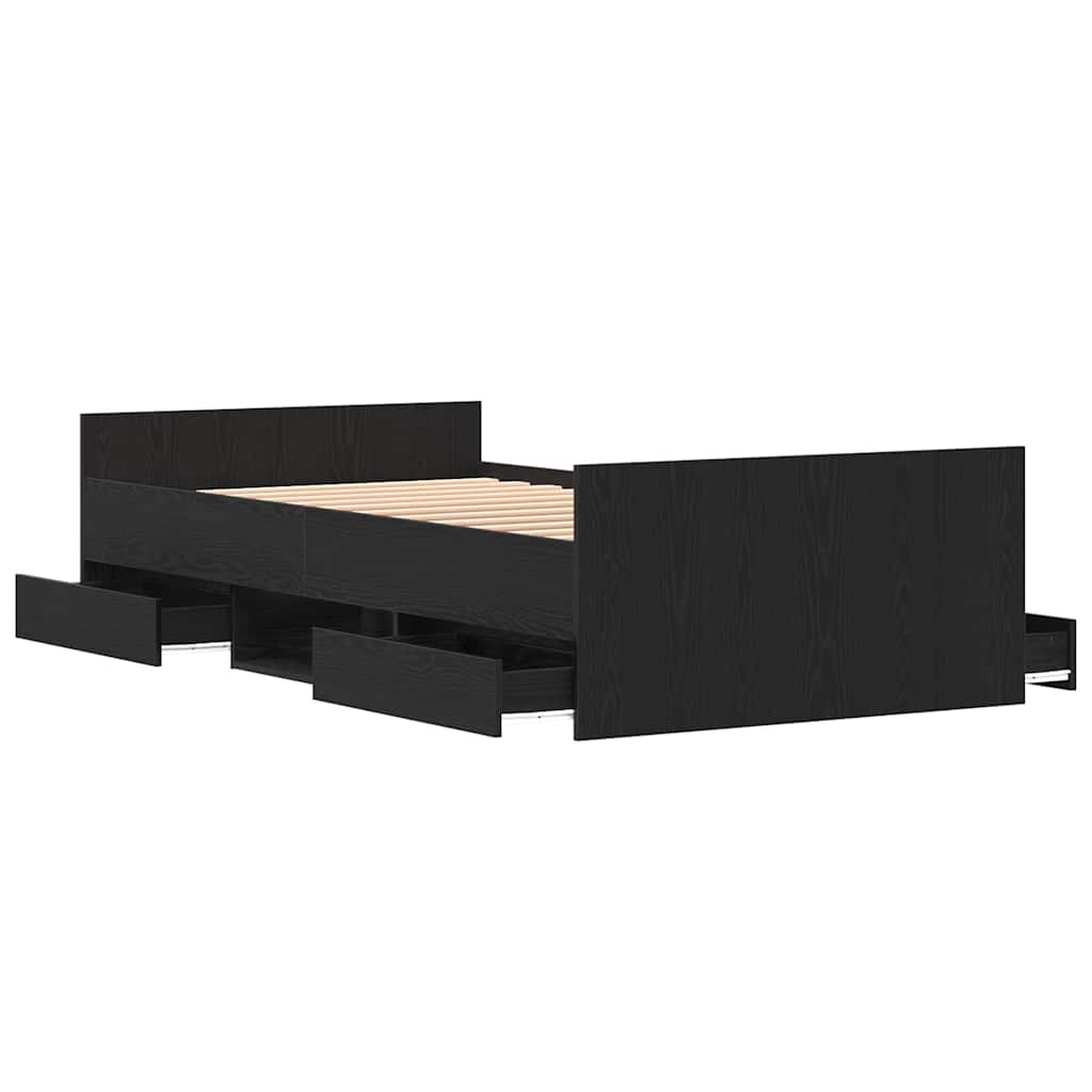 Bed Frame in Black Oak Look 193 x 93 x 50 cm Engineered Wood