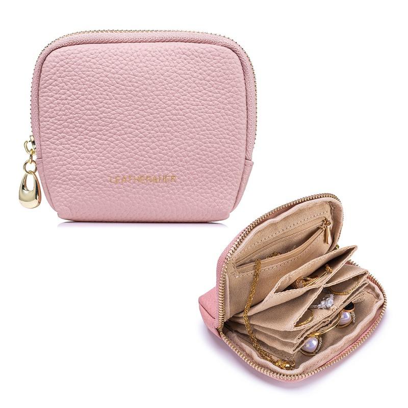 New leather jewelry storage bag portable multi-layer necklace ring jewelry bag travel bracelet jewelry storage bag