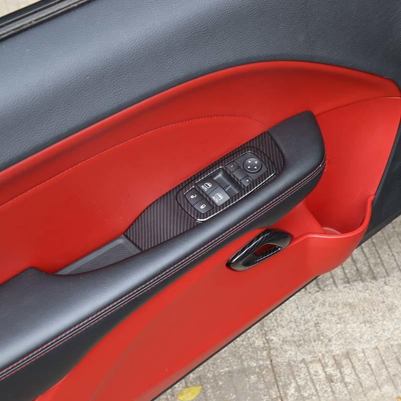 Door Interior Handle Window Lift Panel Decoration Protective Cover For Dodge Challenger 2015 Up Car Interior Accessories