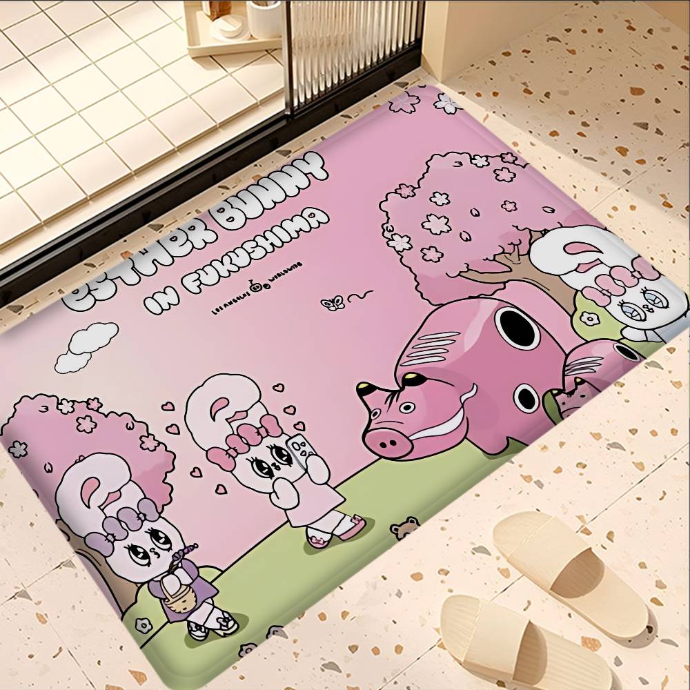 E-Esther Bunny Cartoon Entrance Door Mat Nordic Style Home Doormat Bathroom-Toilet Mats Bedroom Hotel Decor Mat