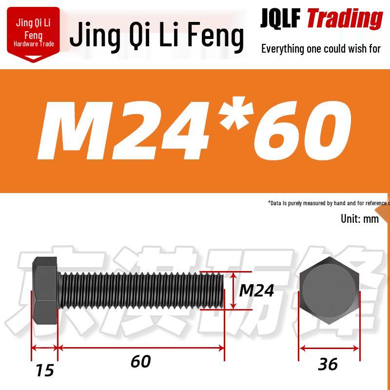 Grade 12.9 Reverse Thread Hex Bolt, M6-M24 High-Strength Blackened Hexagon Screw