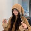 New Cute Rabbit Ear Hat for Women In Autumn and Winter Thickened Bicycle Hat Bag Integrated Knit Plush Hat