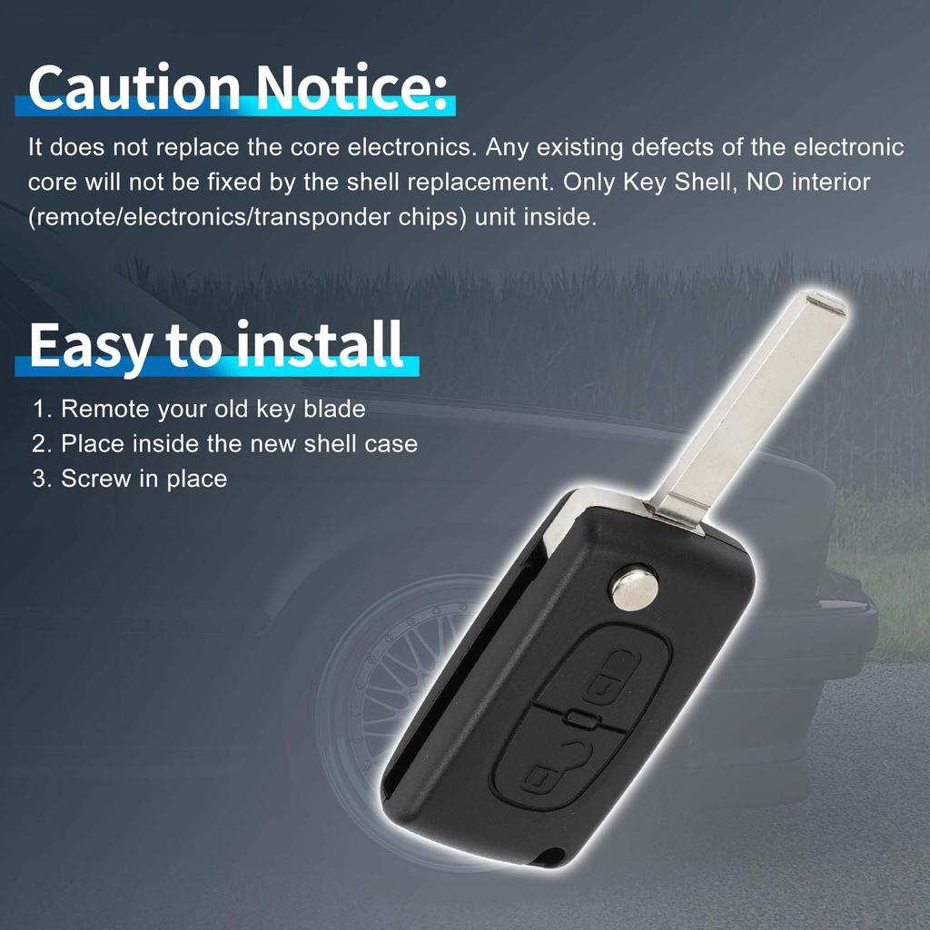 [A ABSOPRO] Kompatibilní s CITROEN 2tlačítkovým pouzdrem klíče, pouzdro dálkového klíče pro bezklíčový vstup, náhrada pouzdra klíče pro C3 Picasso 2008-2015