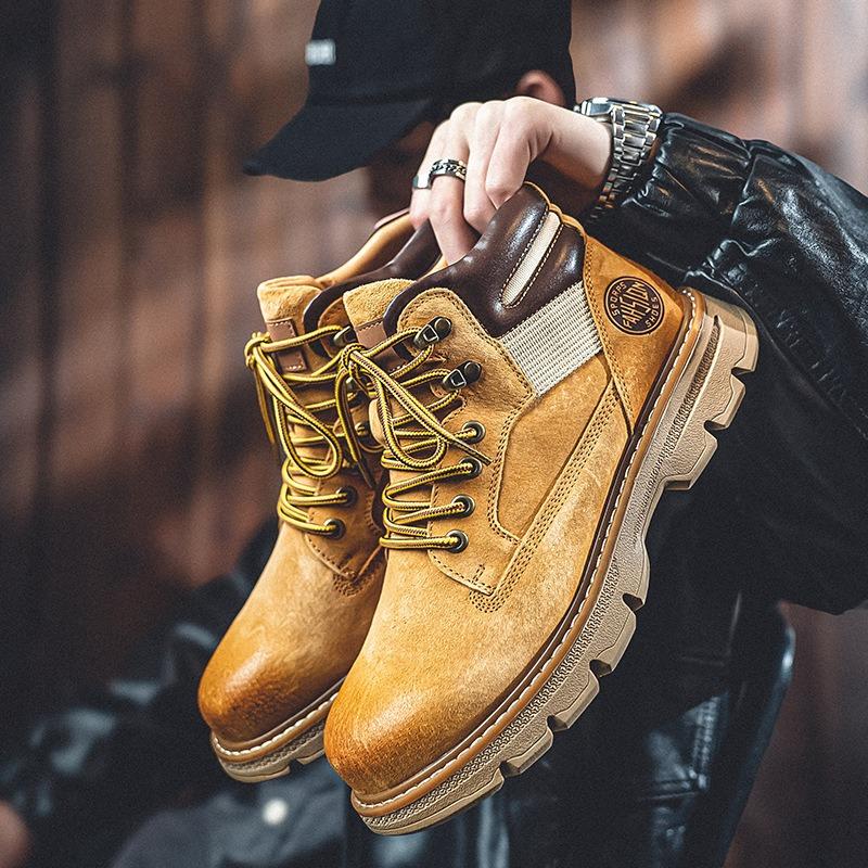 First Layer Pigskin Martin Boots Ami Kaji Retro Tooling Shoes Hand-polished Street Big Yellow Boots