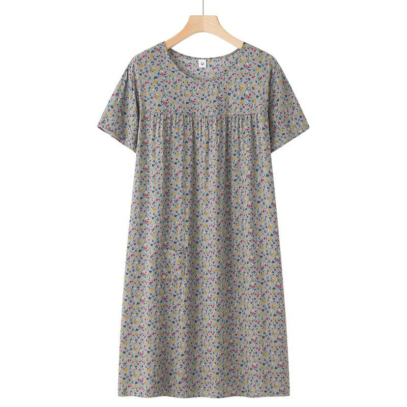 Silk-Blend Short Sleeve Nightgown for Moms, New Summer-Style Lightweight Loose Pajamas.