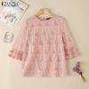 ZANZEA Women Casual Flare 3/4 Sleeve Elegant Lace Patchwork Blouse