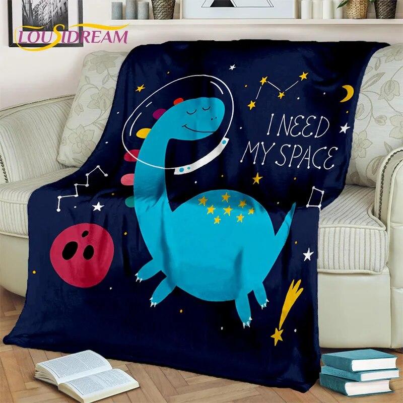HD Cute Dino Cartoon 3D Dinosaur Space Children Blanket,soft Throw Blanket for Home Bedroom Bed Sofa Picnic Office Cover Blanket