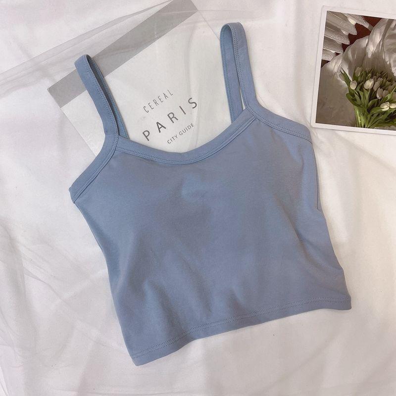 Korean Style Women's Camisole Vest with Fixed Cups, Anti-Exposure Sports Tube Top (Wire-Free)