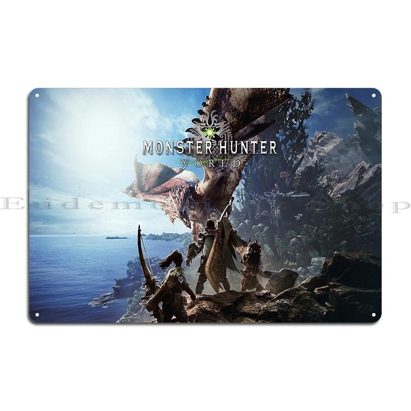 Monster Hunter World Spiel Lustiger Retro Charakter Legende s Vintage Metall Club Retro Benutzerdefinierte Kino Blechschild Poster
