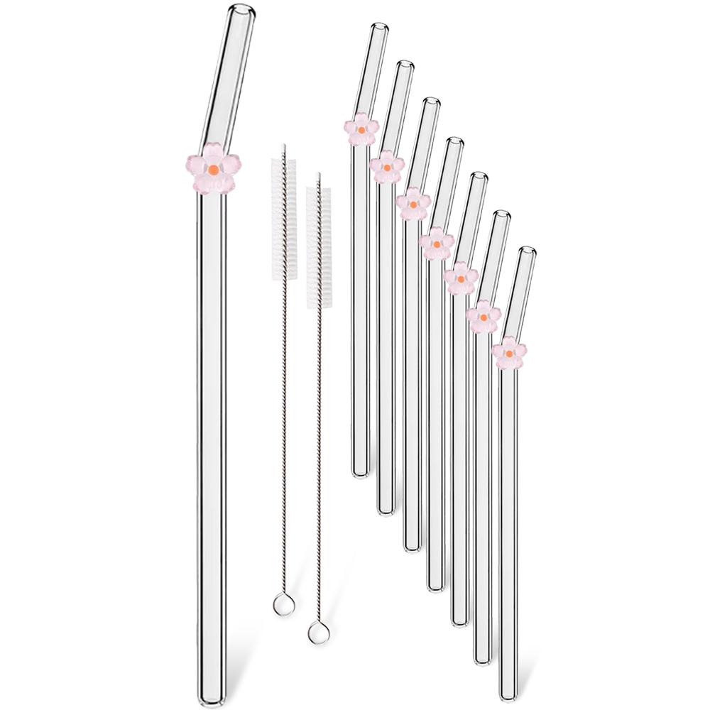 

10 шт. Многоразовый набор стаканов для питья с трубочками Милые трубочки в форме цветка для смузи, соков, молока Аксессуары для бара Тематическая вечеринка Инструменты для бара розовый