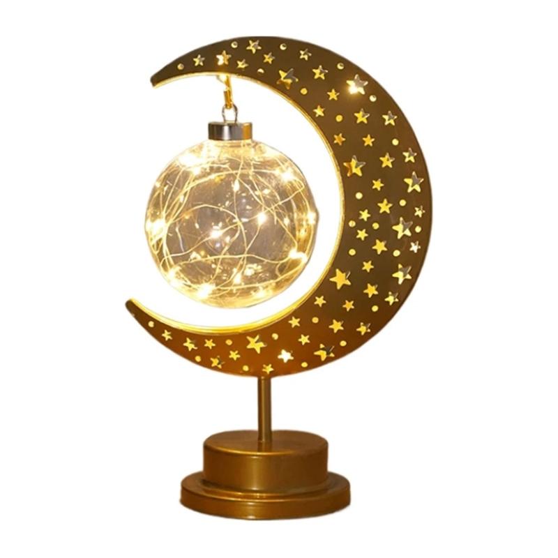 Eid Decors Moon Table Lamp Battery Operated Crescents Lamp Half Moon Light Metal Ramadans Star Lamp Home Decors