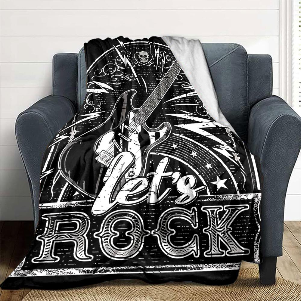 1 Stück Drachen-Gitarre-Themen-Decke Weiche Flanelldecke für alle Jahreszeiten Gemütliche Überwurfdecke mit kräftigem Grafikdruck, Reise- oder Urlaubsgeschenk für Familie & Freunde