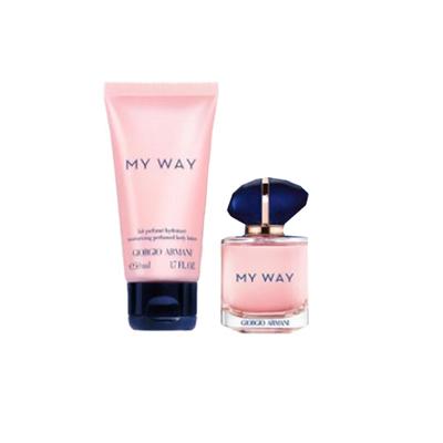 Dvoukusová kosmetická cestovní sada: My Way Eau De Parfum Cestovní velikost 7 ml + My Way Hydratační parfémované tělové mléko Cestovní velikost 50 ml